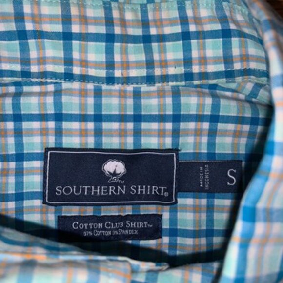 Southern Shirt Button Down Shirt Mens Small Blue Orange Plaid Long Sleeve - Picture 7 of 8